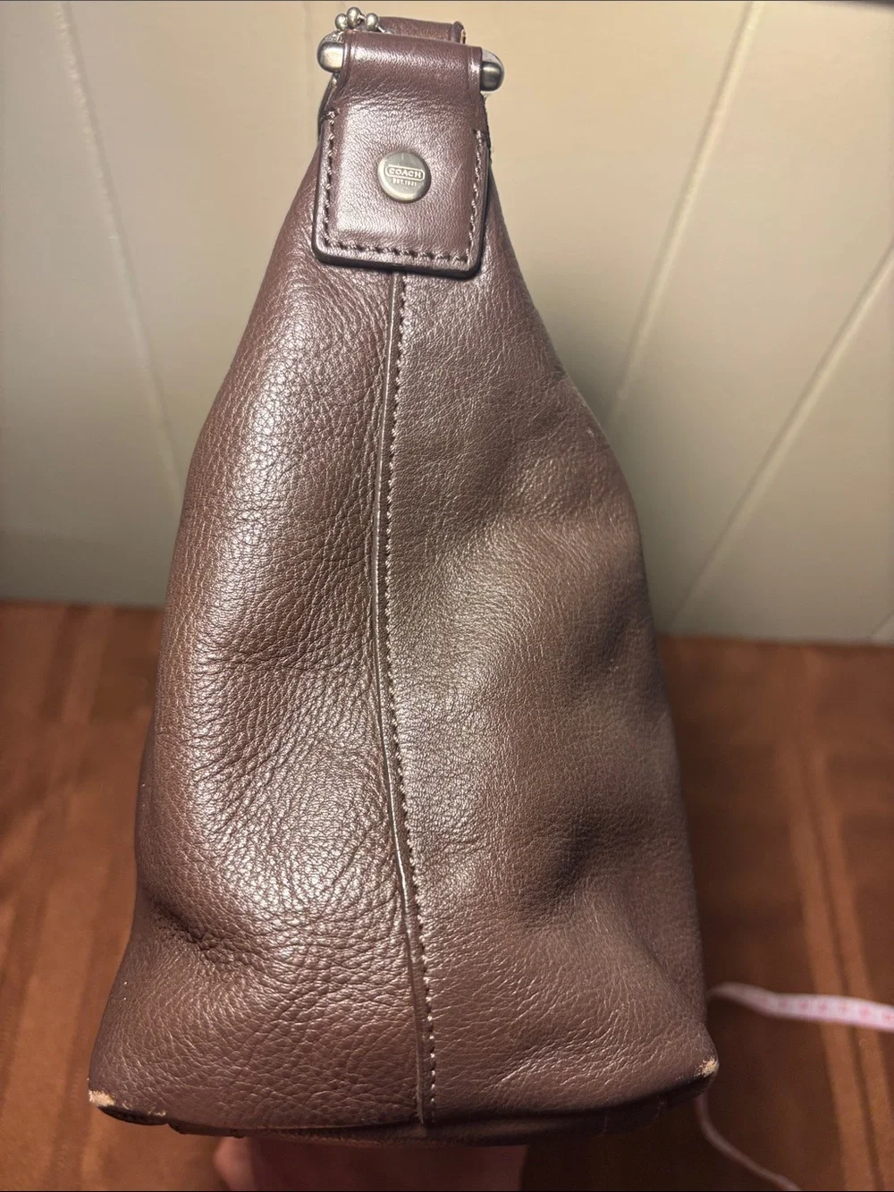 EUC Coach F70559 Brown Leather Messenger Shoulder Bag Webbed Stripe Strap - Picture 8 of 16